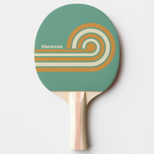 Raquette De Ping Pong Rayures de mousse rétro avec nom (Devant)