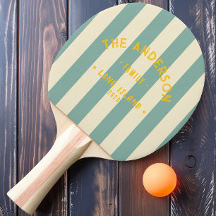 Raquette De Ping Pong Rayures de récif aquatique côtier & Nom de famille