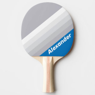 Raquette De Ping Pong Rayures de sport ciel bleu nuageux avec nom