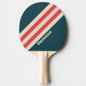 Raquette De Ping Pong Rayures de vibration sarcelle rétro avec nom (Devant)