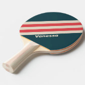 Raquette De Ping Pong Rayures de vibration sarcelle rétro avec nom (Devant Angle)