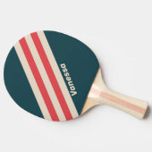 Raquette De Ping Pong Rayures de vibration sarcelle rétro avec nom (Côté)