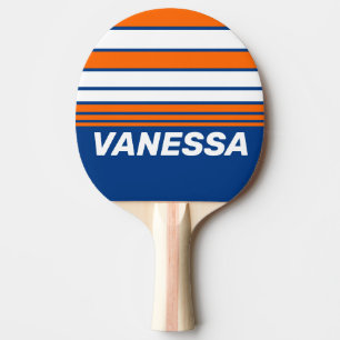 Raquette De Ping Pong Rayures d'horizon de grande ville vintage avec nom