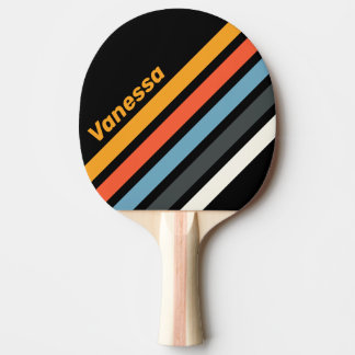 Raquette De Ping Pong Rayures Inclinées Arc-en-Ciel Sombre Rétro avec No