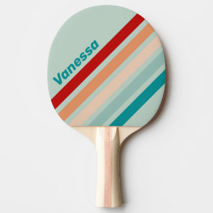 Raquette De Ping Pong Rayures inclinées verre de mer pâle avec nom