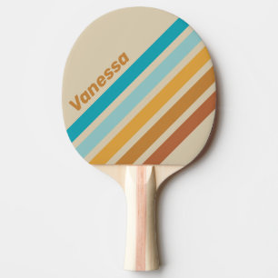 Raquette De Ping Pong Rayures inclinées vintage Desert Rainbow avec nom