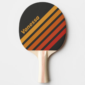 Raquette De Ping Pong Rayures inclinées vintage Midnight Sunset avec nom