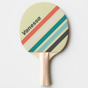 Raquette De Ping Pong Rayures inclinées vintage pistache avec nom