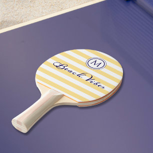 Raquette De Ping Pong Rayures Jaune Blanc Ambiance de Plage Côtière Mono