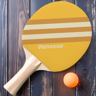 Raquette De Ping Pong Rayures Moutarde Rétro Ensoleillées avec Nom