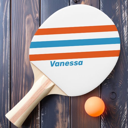 Raquette De Ping Pong Rayures Nostalgiques d'Été avec Nom