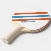 Raquette De Ping Pong Rayures Nostalgiques d'Été avec Nom (Devant Angle)