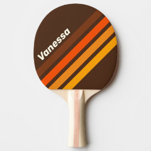 Raquette De Ping Pong Rayures obliques rétro marron avec nom
