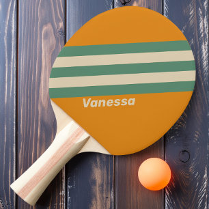 Raquette De Ping Pong Rayures Orange Rétro avec Nom