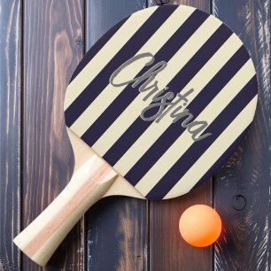 Raquette De Ping Pong Rayures polo milieu du siècle peintes en océan de