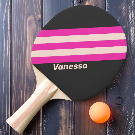 Raquette De Ping Pong Rayures Rétro à Bubblegum avec Nom