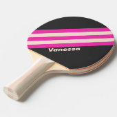 Raquette De Ping Pong Rayures Rétro à Bubblegum avec Nom (Devant Angle)