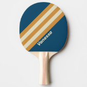 Raquette De Ping Pong Rayures rétro bleues avec nom (Devant)