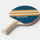 Raquette De Ping Pong Rayures rétro bleues avec nom (Devant Angle)