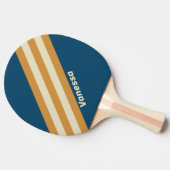 Raquette De Ping Pong Rayures rétro bleues avec nom (Côté)