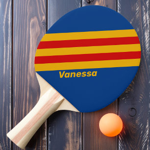 Raquette De Ping Pong Rayures rétro chaleureuses avec nom