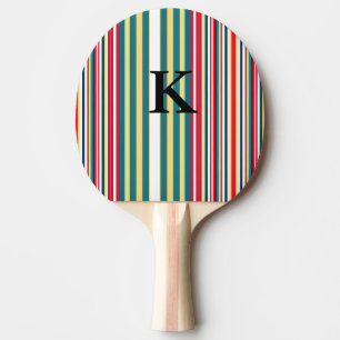 Raquette De Ping Pong Rayures rétro colorées ajoutent monogramme lettre
