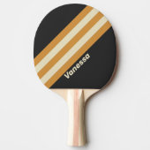 Raquette De Ping Pong Rayures Rétro Dorées sur Fond avec Nom (Devant)