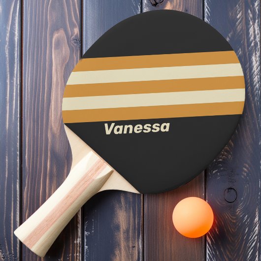 Raquette De Ping Pong Rayures Rétro Dorées sur Fond avec Nom