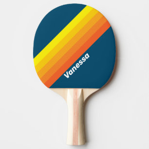 Raquette De Ping Pong Rayures solaires marines vintage avec nom