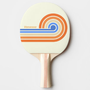 Raquette De Ping Pong Rayures solaires océaniques vintage avec nom