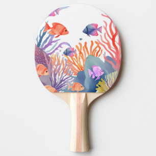 Raquette De Ping Pong Récif de corail Poisson coloré aquarelle océan