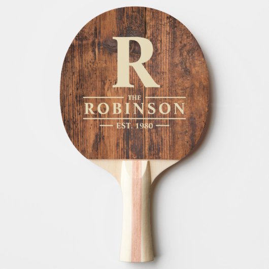 Raquette De Ping Pong Reclaimed Wood Family Name & Initial (Devant)