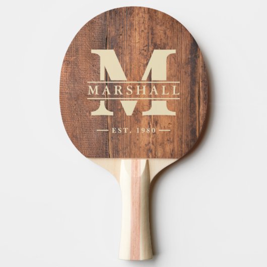 Raquette De Ping Pong Reclaimed Wood Monogram & Name Overlay (Dos)