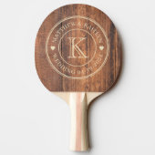 Raquette De Ping Pong Reclaimed Wood Wedding Monogram Heart (Dos)