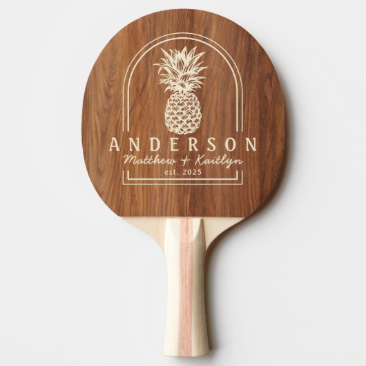 Raquette De Ping Pong Red Oak Wood Pineapple Wedding Arch & Name (Dos)