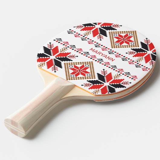 Raquette De Ping Pong Red Stars Diamonds Cross Stitch Custom (Devant Angle)