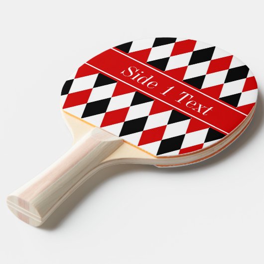 Raquette De Ping Pong Red What Black Harlequin Red Ribbon Nom Monogramme (Devant Angle)