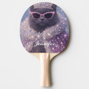 Raquette De Ping Pong Reine Glamouruse Chatte Portrait Fantastique Étinc
