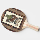 Raquette De Ping Pong Renard rustique sur un tronc d'arbre (Côté)