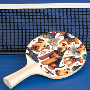 Raquette De Ping Pong Retro Airedale Terrier sans fil