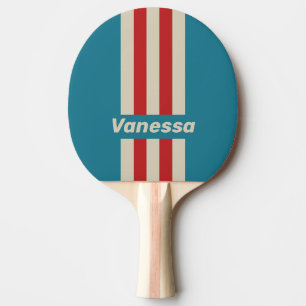 Raquette De Ping Pong Rétro Aqua Surf Pin Rayures avec Nom