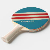 Raquette De Ping Pong Rétro Aqua Surf Rayures avec Nom (Devant Angle)