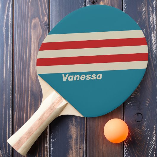 Raquette De Ping Pong Rétro Aqua Surf Rayures avec Nom