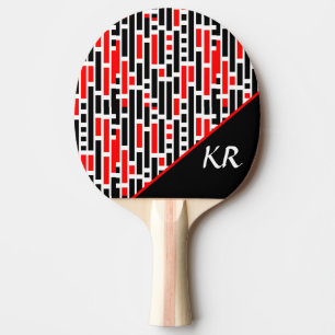 Raquette De Ping Pong Retro Art Déco Rouge Noir Abstrait Motif Monogramm