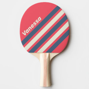 Raquette De Ping Pong Retro Beach Club Rayures en biais avec nom