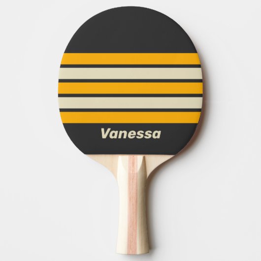 Raquette De Ping Pong Retro Black Sun Across Striping with Name (Devant)