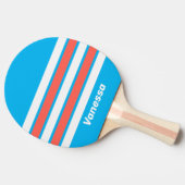 Raquette De Ping Pong Rétro bleu ciel clair rayé avec nom (Côté)