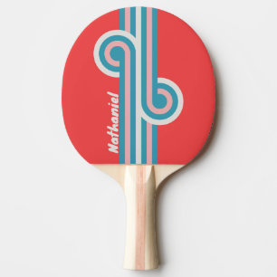 Raquette De Ping Pong Rétro Boucle Rayure de Rouge à Lèvres avec Nom