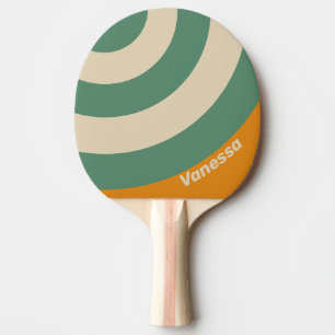 Raquette De Ping Pong Rétro Cercle Orange Rayure avec Nom