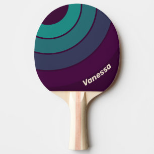 Raquette De Ping Pong Rétro Cercle Rayé de Rainbow Violet avec Nom